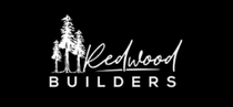 Logo of Redwood Builders with trees and text on a black background