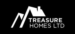 Logo of Treasure Homes Ltd with a stylized house on a black background